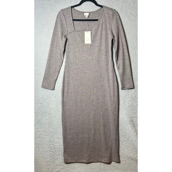A New Day Womens Dress S Brown Asymmetric Front Ribbed Maxi  Dress NEW - Picture 1 of 12